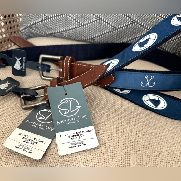 TWO New with Tags Southern Lure Men’s Graphic Canvas Belt 36 - Picture 2 of 3